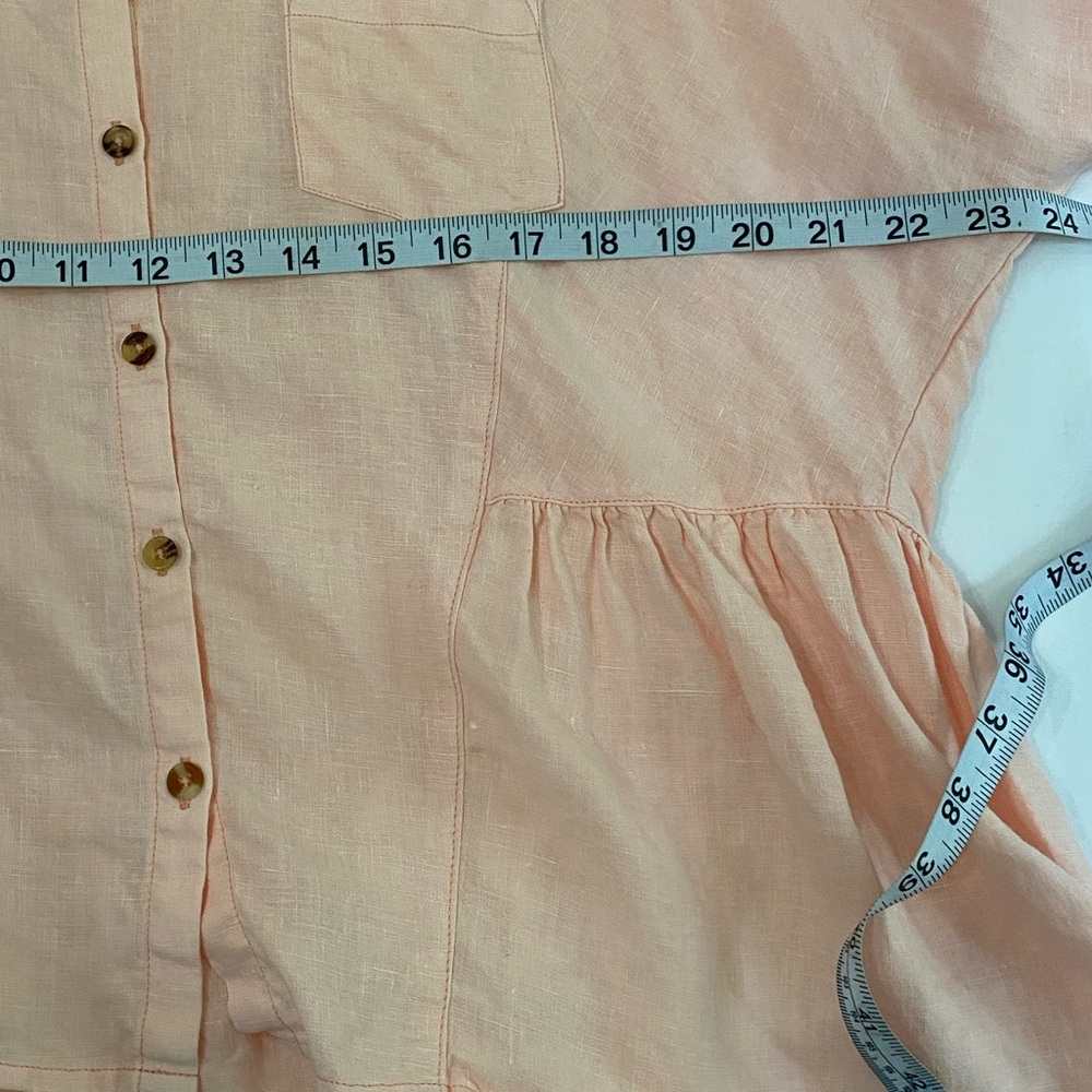 HOLDING HORSES Anthropologie McKenzie Peach 100% Linen Peplum Button Up Top XS - Picture 8 of 9
